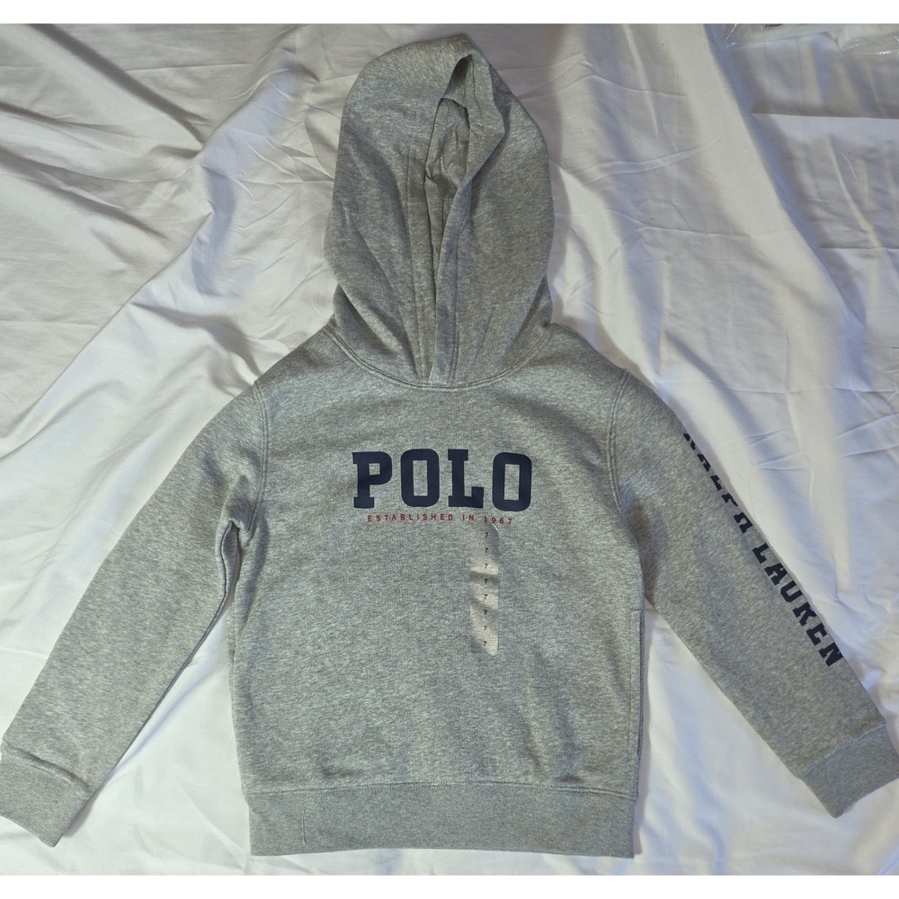 Polo Ralph Lauren Hoodie Youth Boys Size 7 Gray Graphic Sweatshirt NWOT